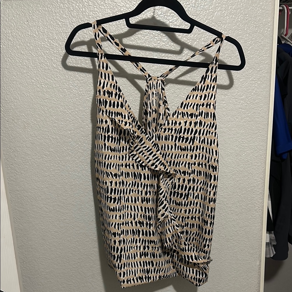 New York & Company White Cream Tank Top with Tie Front and Asymmetrical Style